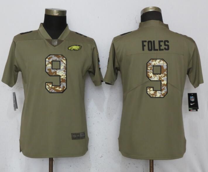 Women Philadelphia Eagles #9 Foles Olive Camo Carson Nike Salute to Service Player NFL Jerseys->women nfl jersey->Women Jersey